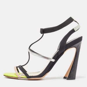 Dior Multicolor Croc Embossed Leather and Canvas Strappy Ankle Strap Sandals Size 37, Sandals - Luxury Closet