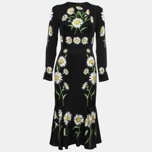 Dolce & Gabbana Black Floral Printed Silk Long Sleeve Dress M, Dresses - Luxury Closet catalog