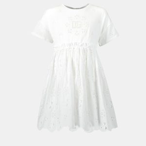 Dolce & Gabbana Kids White - Cotton Logo Ruffled Skirt Short Sleeves Dress Size 8, Dresses - Luxury Closet catalog