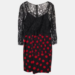 Dolce & Gabbana Black Lace & Polka Dot Printed Silk Midi Dress L, Dresses - Luxury Closet catalog