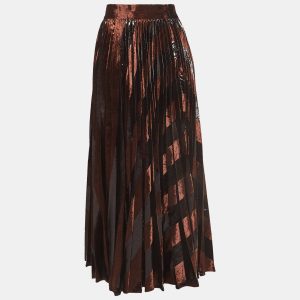 Dolce & Gabbana Brown Pleated Velvet Shimmer Effect Maxi Skirt M, Skirts - Luxury Closet catalog