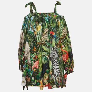 Dolce & Gabbana Green Braces and Jungle Print Poplin Cold Shoulder Mini Dress XL, Dresses - Luxury Closet catalog