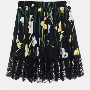 Dolce & Gabbana Black Floral Print Crepe & Lace Pleated Skirt XS (IT 40), Skirts - Luxury Closet catalog