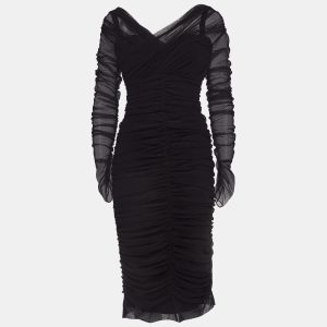 Dolce & Gabbana Black Mesh Ruched Bodycon Midi Dress L, Dresses - Luxury Closet catalog