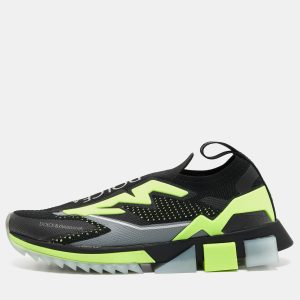 Dolce & Gabbana Black/Neon Green Logo Print Knit Fabric Sorrento Sneakers Size 39, Athletic Shoes & Sneakers - Luxury Closet