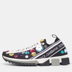 Dolce & Gabbana Black/White Knit Fabric Crystal Embellished Sorrento Sneakers Size 40, Athletic Shoes & Sneakers - Luxury Closet