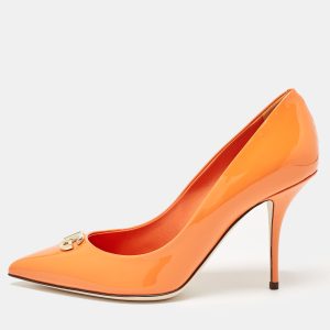 Dolce & Gabbana Orange Patent Leather DG Buckle Pumps Size 37.5, Pumps - Luxury Closet catalog