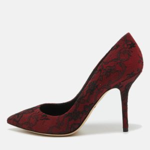 Dolce & Gabbana Black/Dark Red Lace and Suede Pointed Toe Pumps Size 37, Pumps - Luxury Closet catalog