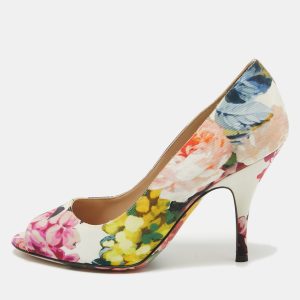 Dolce & Gabbana Multicolor Canvas Floral Print  Peep Toe Pumps Size 38.5, Pumps - Luxury Closet catalog