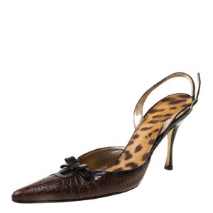 Dolce & Gabbana Brown Python Leather And Eel Skin Slingback Pointed Toe Pumps Size 38.5, Sandals - Luxury Closet