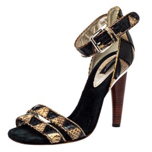 Dolce & Gabbana Black/Beige Python Ankle Strap Sandals Size 39, Sandals - Luxury Closet