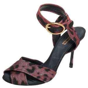Dolce & Gabbana Multicolor Leopard Print Fabric Cross Detail Ankle Strap Sandals Size 40, Sandals - Luxury Closet
