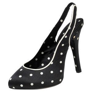 Dolce & Gabbana Black Satin Polka Dot Slingback Sandals Size 38, Sandals - Luxury Closet