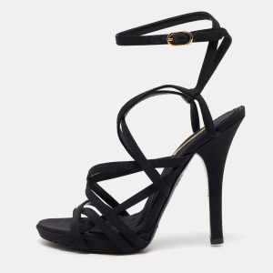 Dolce & Gabbana Black Canvas Strappy Sandals Size 37.5, Sandals - Luxury Closet