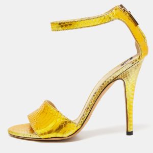 Dolce & Gabbana Gold Python Leather Embossed Ankle Strap Sandals Size 36, Sandals - Luxury Closet