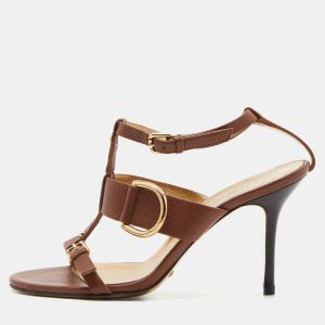 Dolce & Gabbana Brown Leather Buckle ankle Strap Sandals Size 37.5, Sandals - Luxury Closet