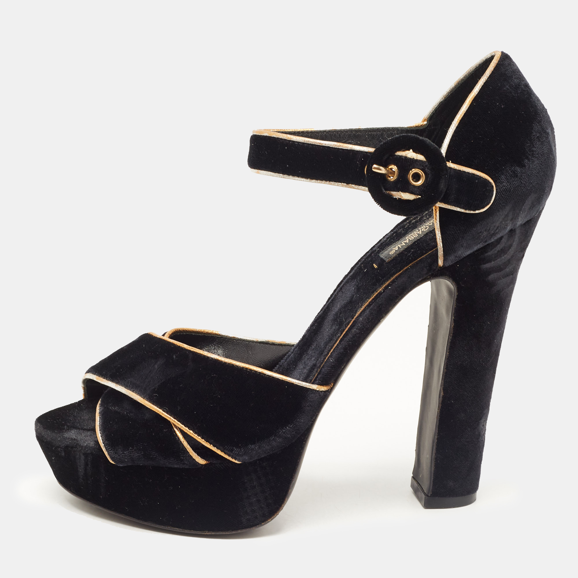 Dolce & Gabbana Black Velvet Criss Cross Platform Ankle Strap Sandals Size 40, Sandals - Luxury Closet