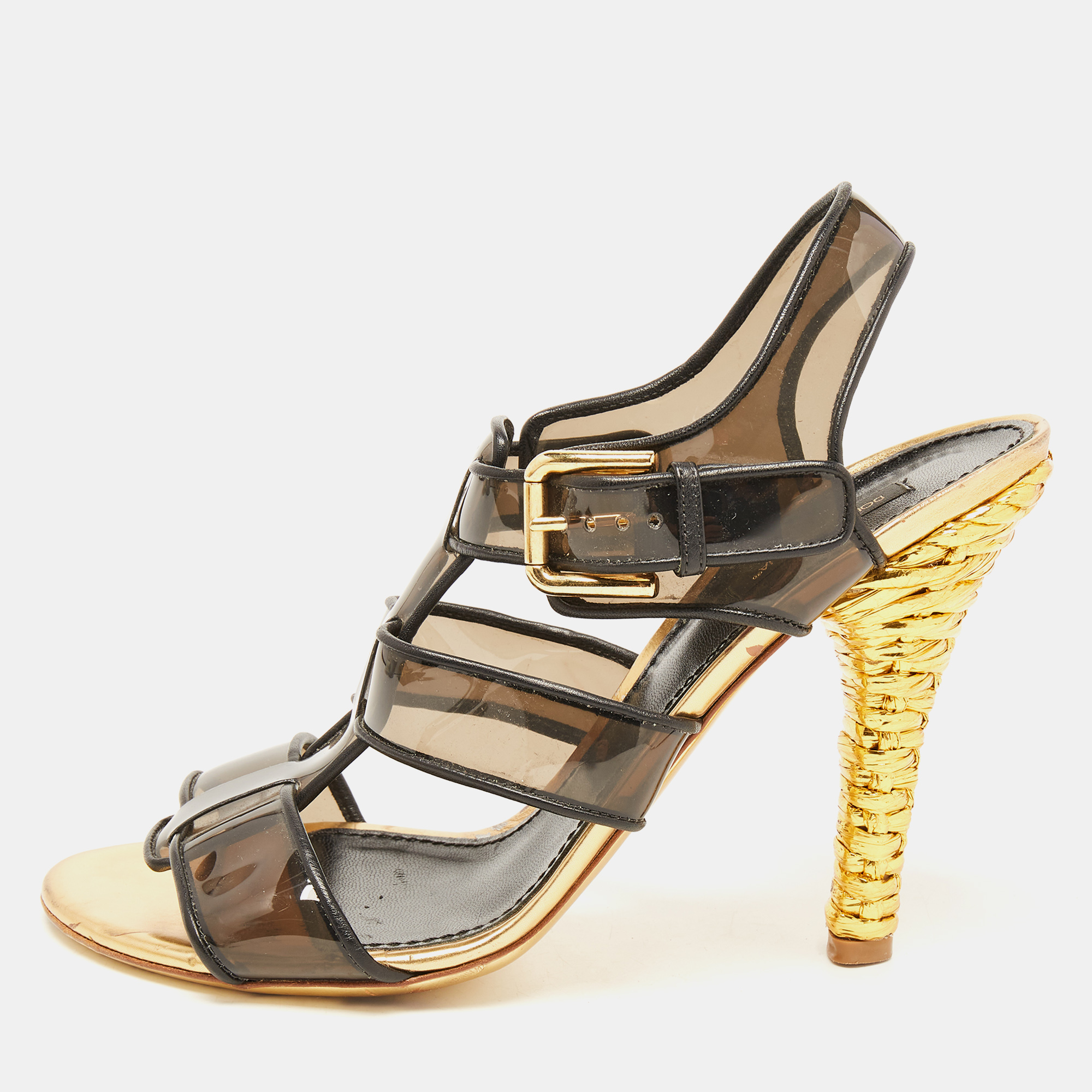 Dolce & Gabbana Black PVC and Leather Strappy Sandals Size 40, Sandals - Luxury Closet
