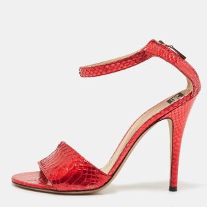 Dolce & Gabbana Red Python Leather Ankle Strap Sandals Size 39, Sandals - Luxury Closet