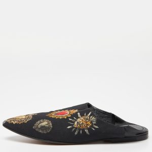 Dolce & Gabbana Black Printed Fabric Slide Mules Size 38.5, Sandals - Luxury Closet
