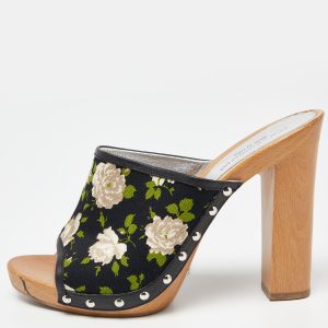 Dolce & Gabbana Mukticolor Floral Canvas and Leather Block Heel Mules Size 38, Sandals - Luxury Closet