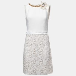 Elisabetta Franchi White Floral Lace Chain Detail Mini Dress XL, Dresses - Luxury Closet catalog