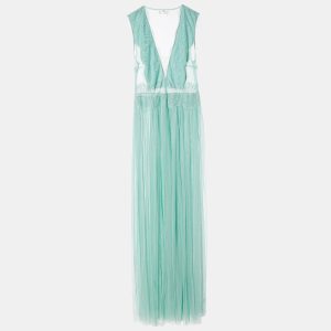 Elisabetta Franchi Mint Green Lace & Tulle Sleeveless Gown L, Dresses - Luxury Closet