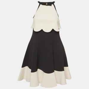 Elisabetta Franchi Black/Cream Crepe Halter Neck Flared Mini Dress S, Dresses - Luxury Closet catalog