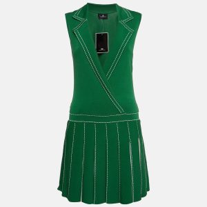 Elisabetta Franchi Green/White Knit Pleated Mini Dress M, Dresses - Luxury Closet catalog