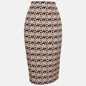 Elisabetta Franchi Black/Pink Logo Print Crepe Pencil Skirt M, Skirts - Luxury Closet catalog