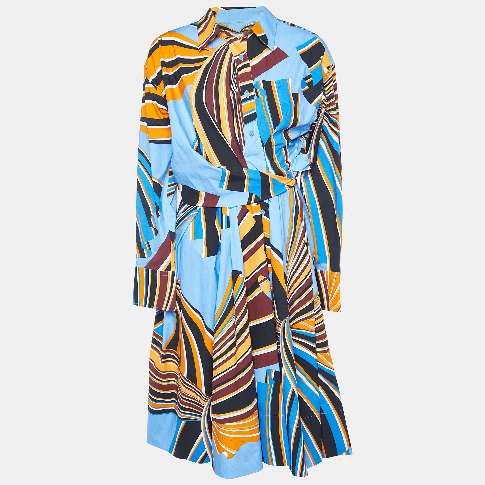 Emilio Pucci Multicolor Printed Cotton Wrap Detail Button Front Shirt Dress M, Dresses - Luxury Closet