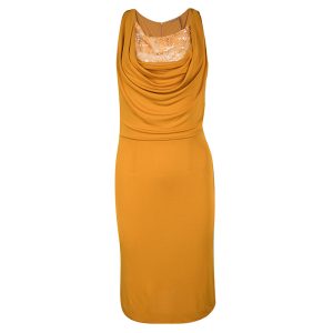 Ermanno Scervino Orange Lace Insert Cowl Neck Detail Sleeveless Dress M, Dresses - Luxury Closet