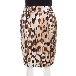 Escada Brown Abstract Camouflage Printed Silk Satin Skirt M, Skirts - Luxury Closet