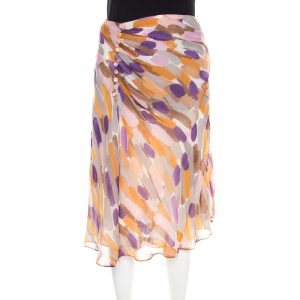 Escada Multicolor Brush Stroke Printed Silk Chiffon A Line Skirt M, Skirts - Luxury Closet