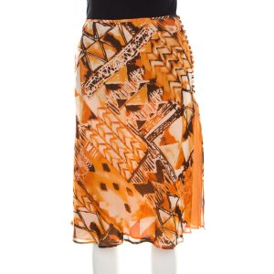 Escada Orange Abstract Print Silk Georgette A Line Skirt L, Skirts - Luxury Closet
