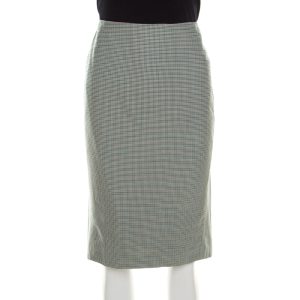 Escada Green and White Mini Houndstooth Pattern Wool Rowena Pencil Skirt L, Skirts - Luxury Closet catalog
