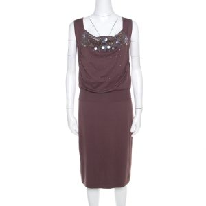 Escada Mauve Silk Cotton Iridescent Paillette Embellsihed Shawn Dress M, Dresses - Luxury Closet