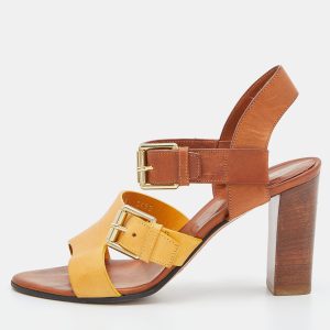 Etro Brown/Yellow Leather Ankle Strap Sandals Size 38, Sandals - Luxury Closet