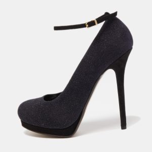 Fendi Black Glitter Suede Platform Ankle Strap Pumps Size 40, Pumps - Luxury Closet catalog