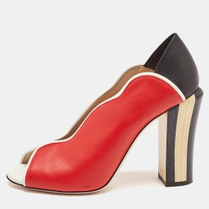 Fendi Tricolor Leather Scallop Lined Peep Toe Pumps Size 37.5, Pumps - Luxury Closet catalog
