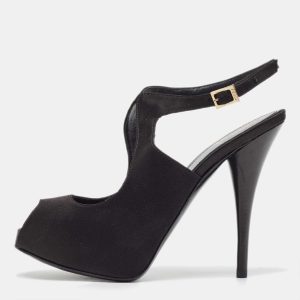 Fendi Black Satin Peep Toe Ankle Strap Pumps Size 38.5, Pumps - Luxury Closet catalog