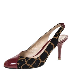 Fendi Multicolor Patent Leather And Leopard Print Fabric Slingback Sandals Size 39, Sandals - Luxury Closet