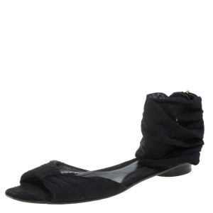 Fendi Black Mesh and Suede Bow Open Toe Flat Sandals Size 38.5, Sandals - Luxury Closet