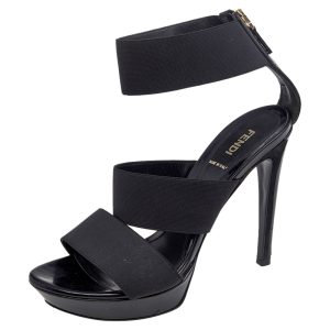 Fendi Black Stretch Band And Leather Strappy Ankle Cuff Sandals Size 39, Sandals - Luxury Closet