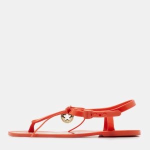 Fendi Orange Rubber Logo Charm Sunny Thong Flat Sandals Size 40, Sandals - Luxury Closet
