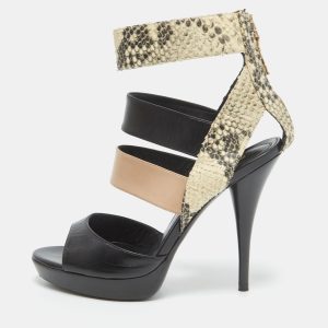 Fendi Tricolor Leather and Python Ankle Strap Platform Sandals Size 38, Sandals - Luxury Closet