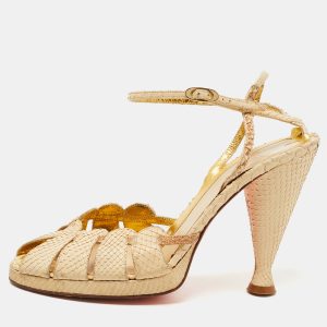 Fendi Beige Snakeskin Leather Ankle Strap Sandals Size 36, Sandals - Luxury Closet
