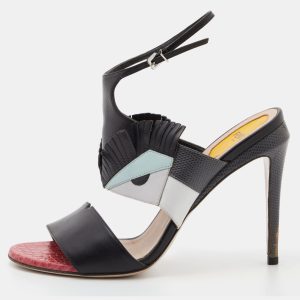 Fendi Tricolor Leather and Embossed Lizard Monster Eye Ankle Strap Sandals Size 39, Sandals - Luxury Closet