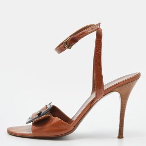 Fendi Brown Leather Buckle Detail Ankle Strap Sandals Size 38.5, Sandals - Luxury Closet