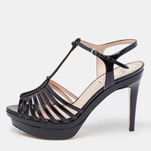 Fendi Black Patent Leather T Strap Platform Sandals Size 37, Sandals - Luxury Closet